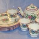 English Porcelain Flower Decorated TeaSet With Tea Pot And Four Luncheon Plates And Four Cups.