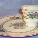 English Porcelain Flower Decorated TeaSet With Tea Pot And Four Luncheon Plates And Four Cups.