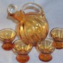 Very Nice CAMBRIDGE Amber Glass Cordial Decanter with Ground Crystal Stopper and 4 Glasses
