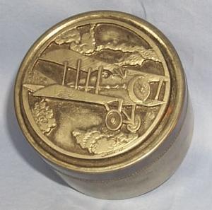 World War I Airplane Decorated Pewter Lid Covered Tin Container Metalware