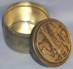 World War I Airplane Decorated Pewter Lid Covered Tin Container Metalware