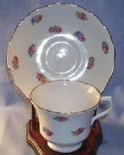 Porcelain, Vale China, Cup & Saucer, With Mini Roses Pattern.