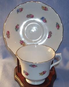 Porcelain, Vale China, Cup & Saucer, With Mini Roses Pattern.