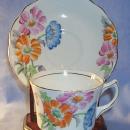 Porcelain Foley China Cup & Saucer with Multi-Colored Pansy Pattern.
