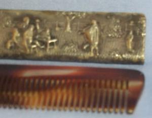 Colorful Personal Comb in Comb Holder with Decorative Country Scene - Misc.
