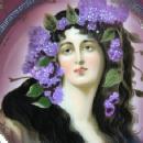 Vienna Portrait Plate - Victorian Maiden with Flowing Hair Decorated with Lilacs