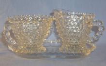 Duncan Glass Crystal HOBNAIL Pattern - Creamer & Sugar with Tray