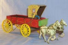 Tin Toy Northwestern Horse Drawn Buckboard W/Driver Canopy.