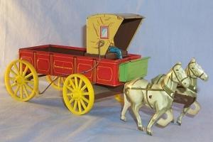 Tin Toy Northwestern Horse Drawn Buckboard W/Driver Canopy.