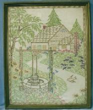 vintage Framed Embroidery - Arts & Crafts Era Hand
