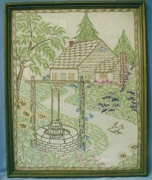 vintage Framed Embroidery - Arts & Crafts Era Hand