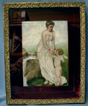 KPM Painting on Porcelain Maiden in Garden with Putti