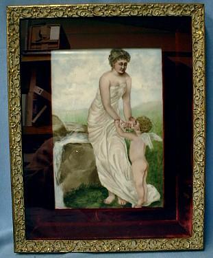 KPM Painting on Porcelain Maiden in Garden with Putti