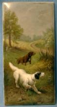 Hunting Dog Painting on Porcelain Plaque