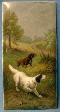 Hunting Dog Painting on Porcelain Plaque