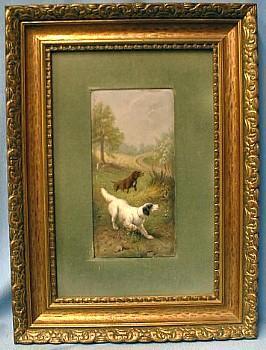 Hunting Dog Painting on Porcelain Plaque