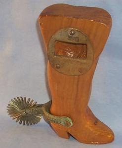Chiliean Woode Metalware Cowboy Boot with Metal Spur Bottle Opener-