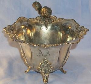 Engraved A,A Nut Bowl Sliver Plated .4 Legged with Squirrel Figurine
