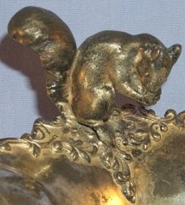 Engraved A,A Nut Bowl Sliver Plated .4 Legged with Squirrel Figurine