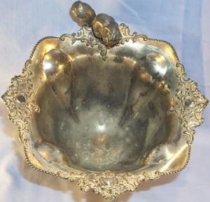 Engraved A,A Nut Bowl Sliver Plated .4 Legged with Squirrel Figurine