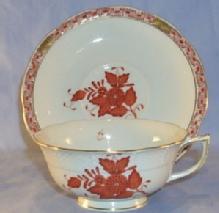 Porcelain Hungarian Rust Colored Flower Design Cup & Saucer