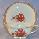 Porcelain Hungarian Rust Colored Flower Design Cup & Saucer