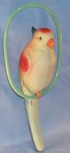 Occupied Japan Celluloid Parrot on Ring Perch - Toys