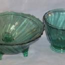 SWIRL Pattern Depression Glass Ultramarine 3 Leg open Candy Dish and Cup
