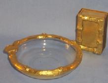 Italian Gold Trim Matchbox Holder, Ashtray, andWooden Matchbox