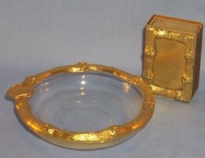 Italian Gold Trim Matchbox Holder, Ashtray, andWooden Matchbox