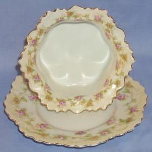 Porcelain Austrian Pink Rose Design Custard Bowl & Plate Set, 2 Settings