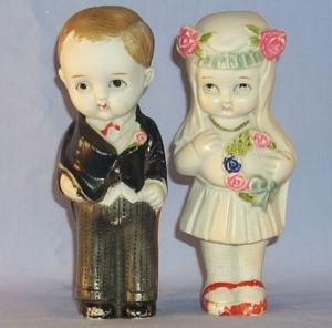 Hand Painted Bisque Porcelain Bride and Groom Figurines