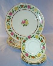 Three Occupied Japan Porcelain Dinner Plates and Three Saucers