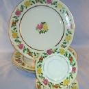 Three Occupied Japan Porcelain Dinner Plates and Three Saucers