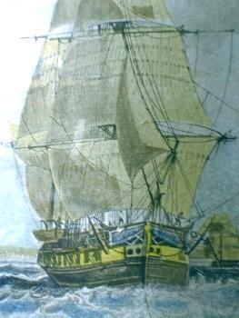 Nautical Sailing Ship and Lighthouse Print OUTWARD