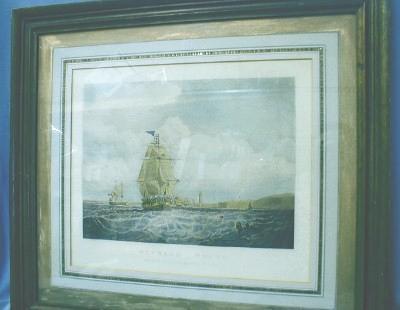 Nautical Sailing Ship and Lighthouse Print OUTWARD