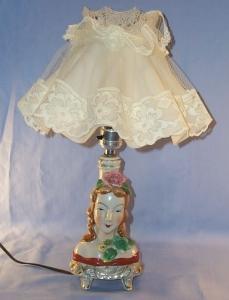 Porcelain Occupied Japan Boudoir Electrical Lamp, Woman's Face With Flowers