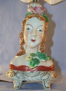 Porcelain Occupied Japan Boudoir Electrical Lamp, Woman's Face With Flowers