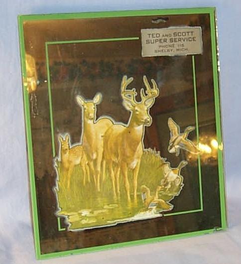 Advertising Mirror, Deer Family And Ducks