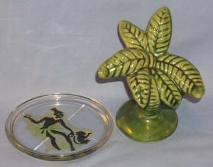Advertisement Black Native Girl With One Monkey Glass Coaster & One Palm Tree Florida Shaker