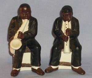 Ethnographic, Black Musicians Playing Sax And Clarinet Bisque Salt & Pepper Shakers