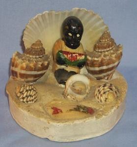 Florida Souvenir Black Boy Eating Watermelon On Seashell
