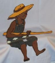 Shelf Sitter, Sheet Metal Hand Painted Black Boy Fishing