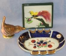Occupied Japan Ashtray, Bird Shaker, and Bird Of Paradise Tile