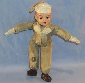 Navy Boy Doll With Celluloid Face, Hands, and Shoes