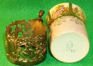 Small Porcelain Decorated Victorian Cup In Metal Holder