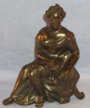 Bronze Coated Pot Metal Sitting Woman Figurine with Lyre - Metalware