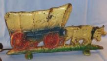 Cast Iron Oxen Pulled Coverd Wagon. Electric Lamp.