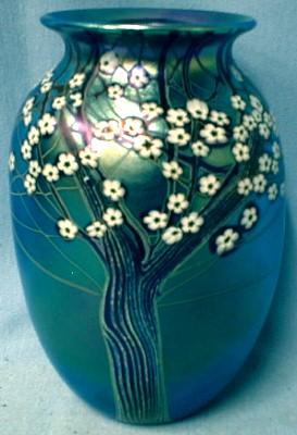 Orient & Flume Blue Hawthorn - Vintage Art Glass Vase -