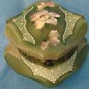 CF Monroe NAKARA Bishops Hat Covered Box Wavecrest Wave Crest - Victorian Antique Art Glass
